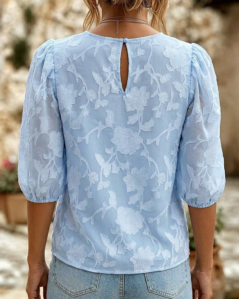 Round Neck Puff Sleeves Blouse
