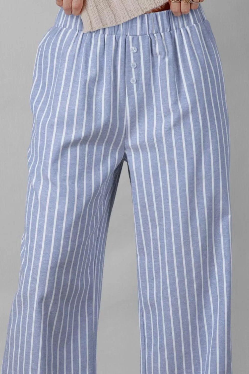 Stripe Buttoned Detail Loose Casual Pants