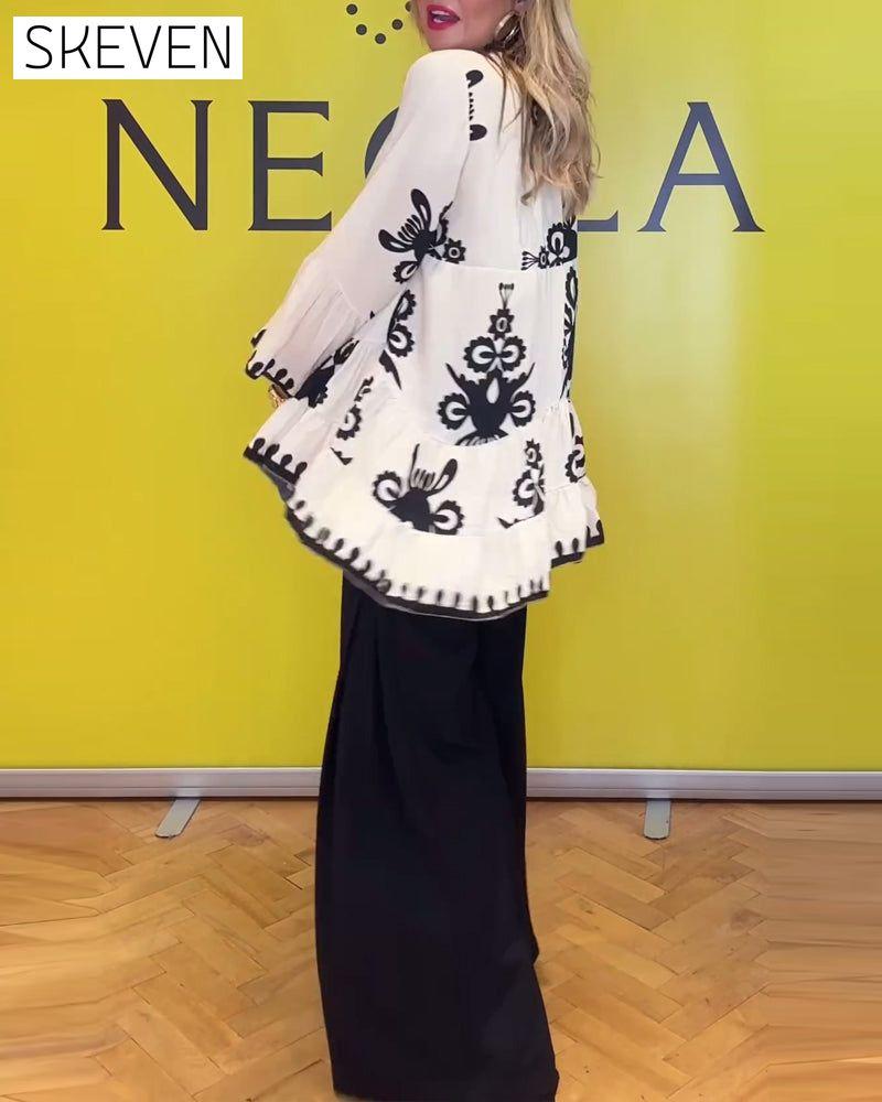 Printed V-neck buttoned elegant blouse blouses & shirts spring summer