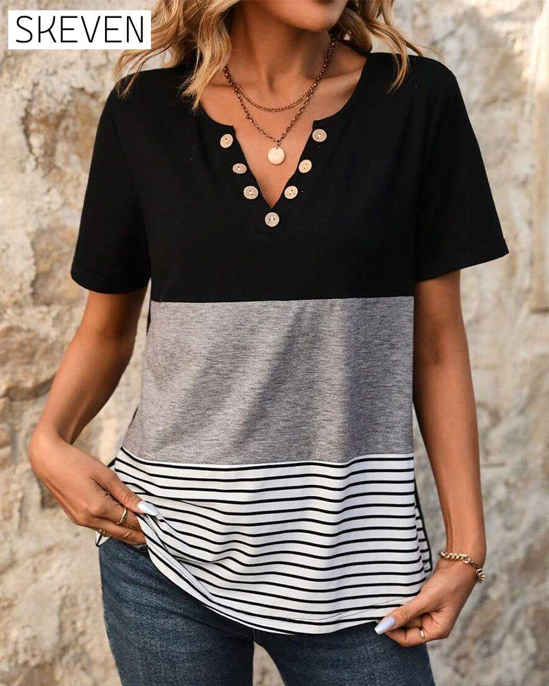 Lässiges gestreiftes T-Shirt in Kontrastfarbe
