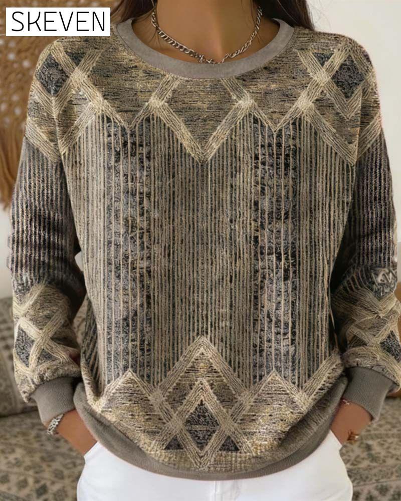 Retro Printed Round Neck Sweatshirt