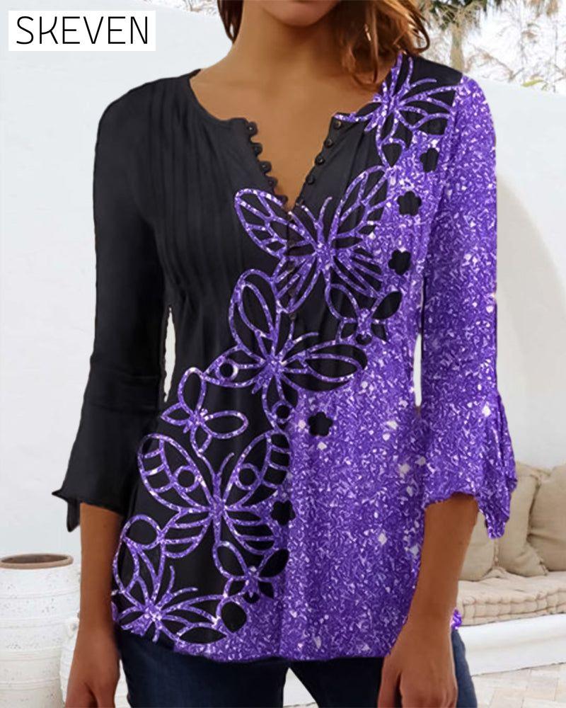 Printed V Neck Top