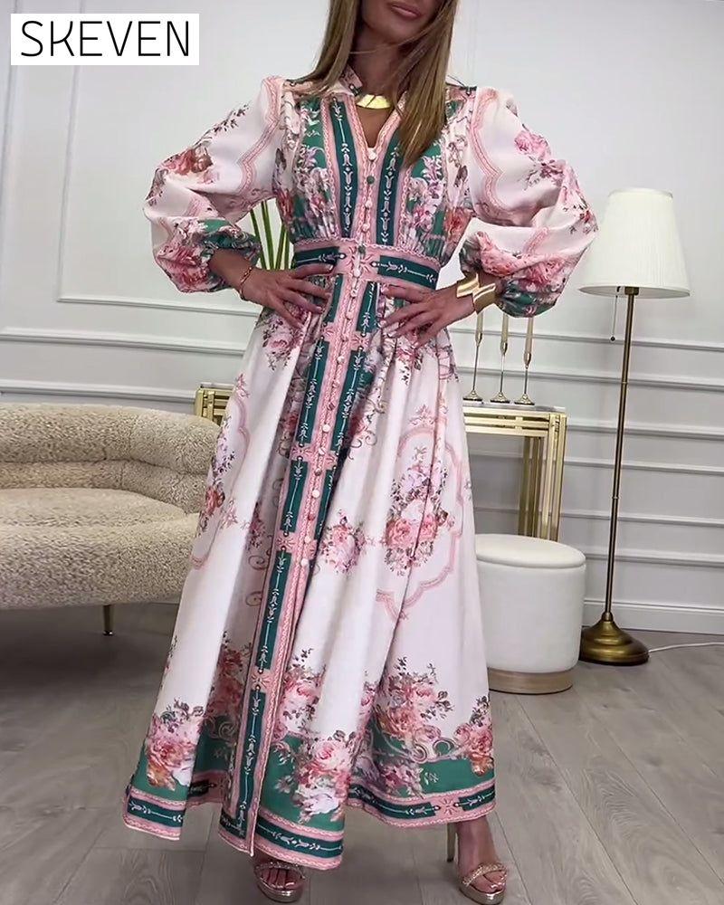 Lantern long sleeve print dress casual dresses spring summer
