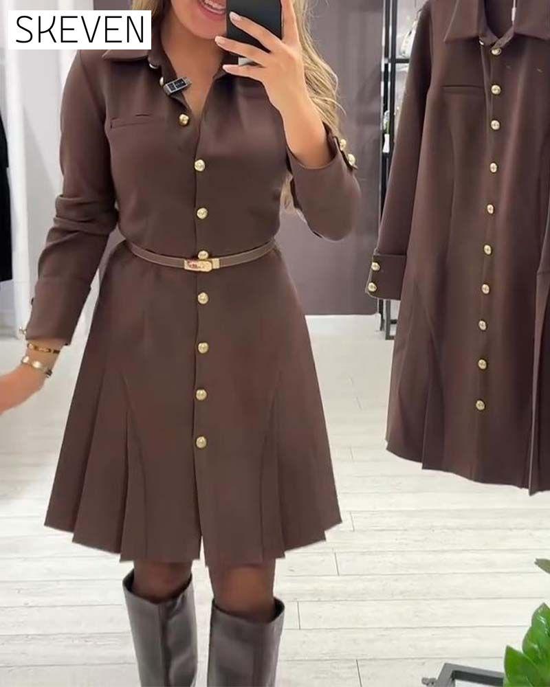 Button-Up Long-Sleeved Dress