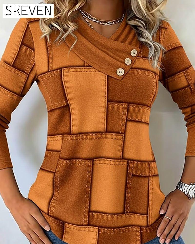 Langarmshirt mit V-Ausschnitt und kontrastierender Farbe