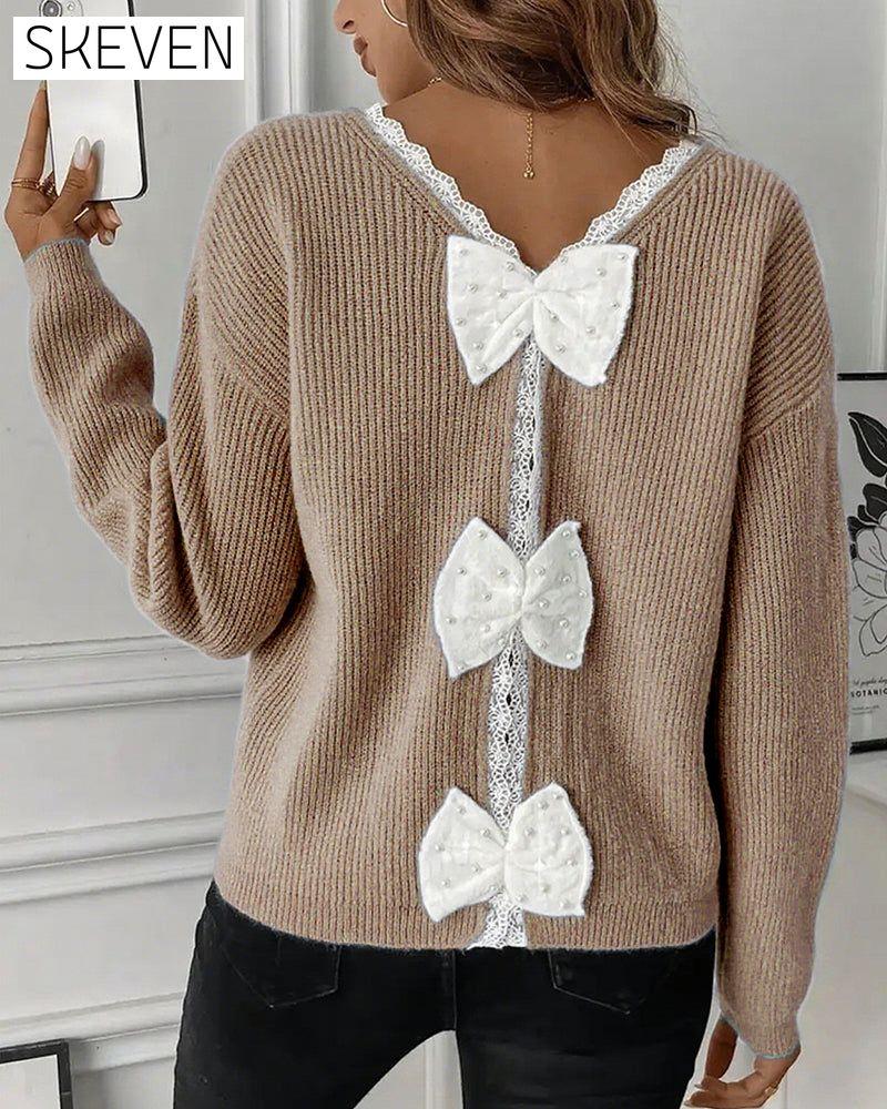 Long-Sleeved Back Bow Pullover