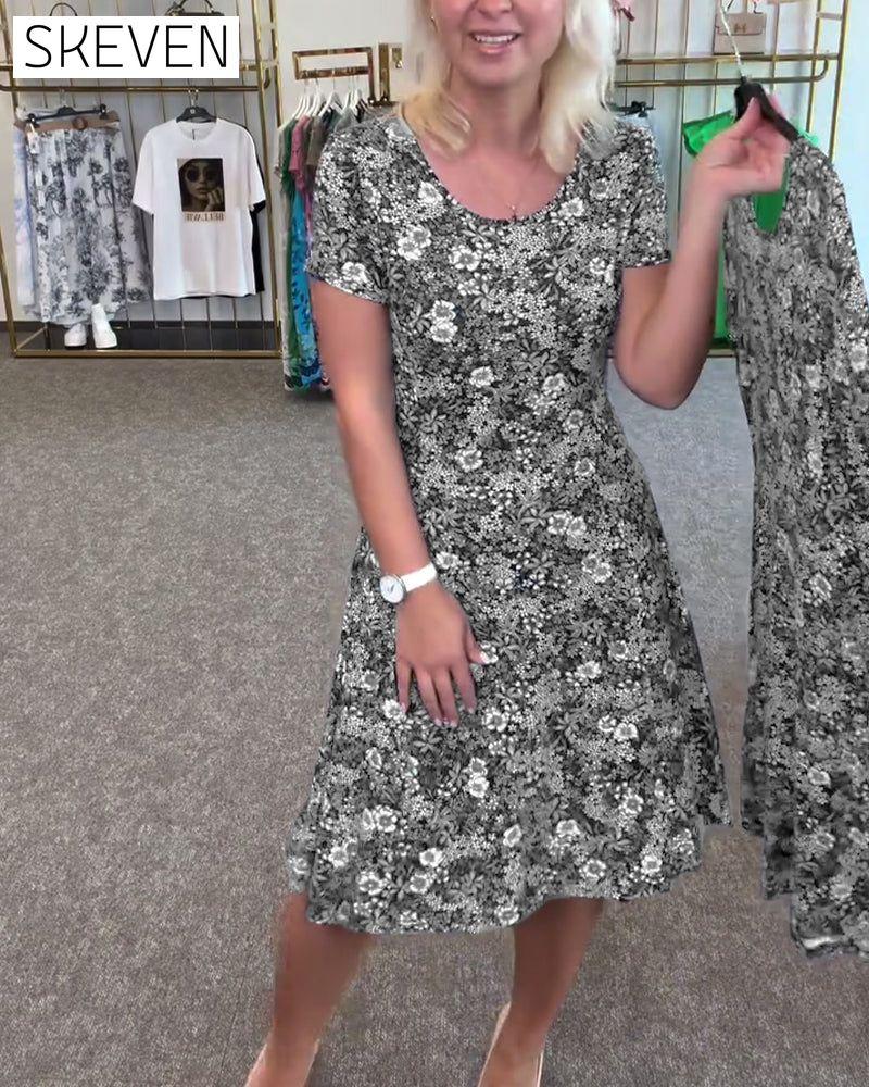 Temperament Slim Waist Printed Dress