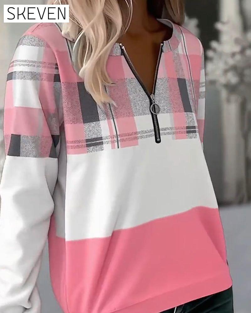 Lässiges kariertes Sweatshirt in Kontrastfarbe