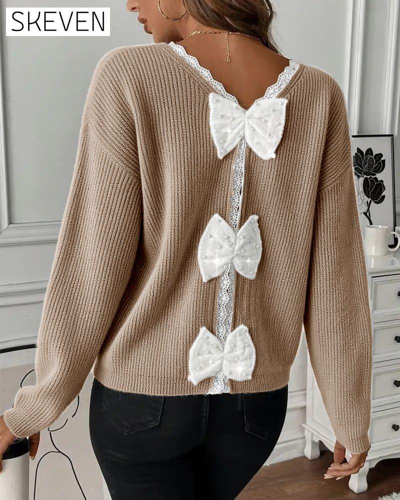 Long-Sleeved Back Bow Pullover