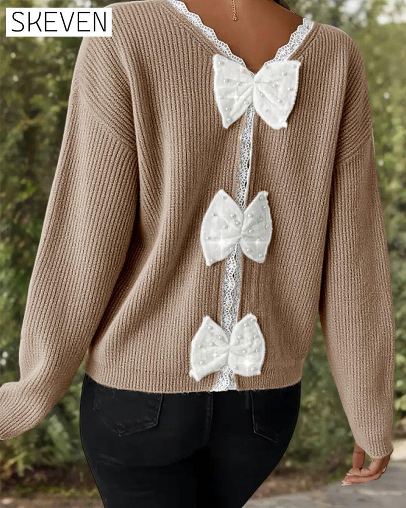 Long-Sleeved Back Bow Pullover