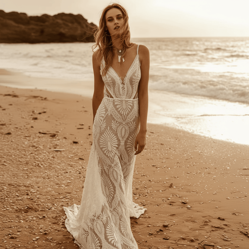 Boho Sweetheart Lace A-Line Wedding Dress