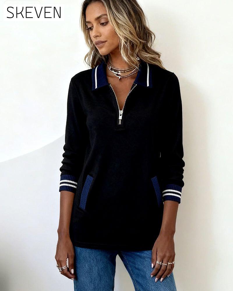 Reversreißverschluss, kontrastfarbenes, lockeres Sweatshirt