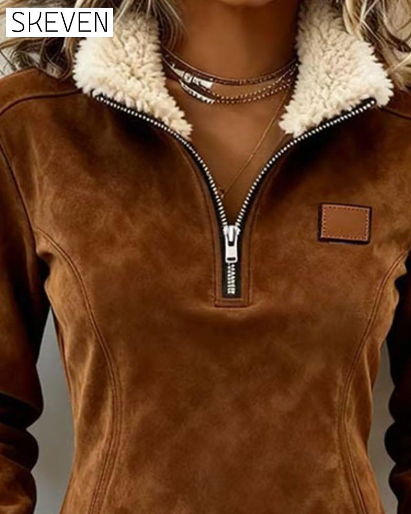Half-Zip Asymmetric Fringe Sweatshirt