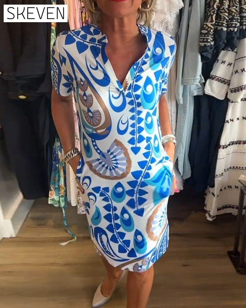 V-neck pocketed mid-length dress casual dresses spring summer