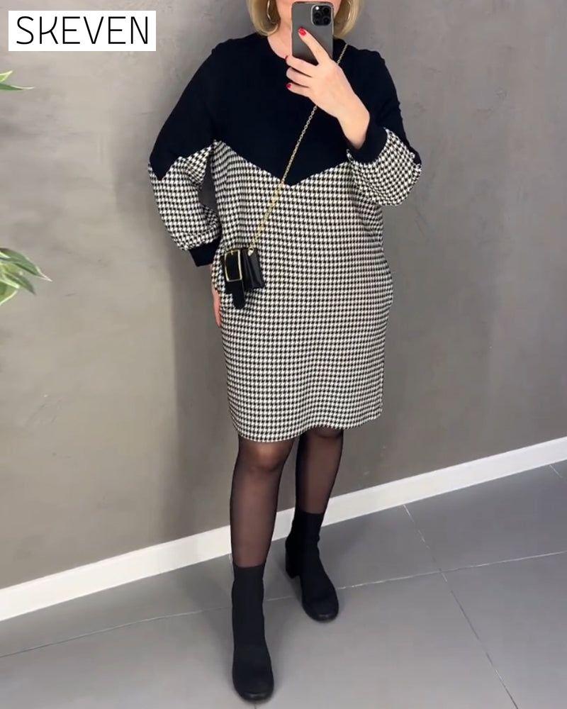Schickes Color-Block-Kleid mit Karomuster
