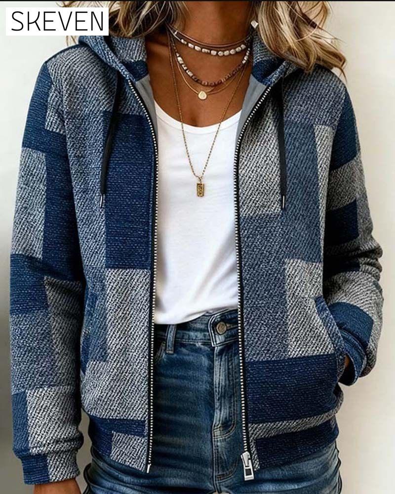 Manteau tendance à capuche et fermeture éclair