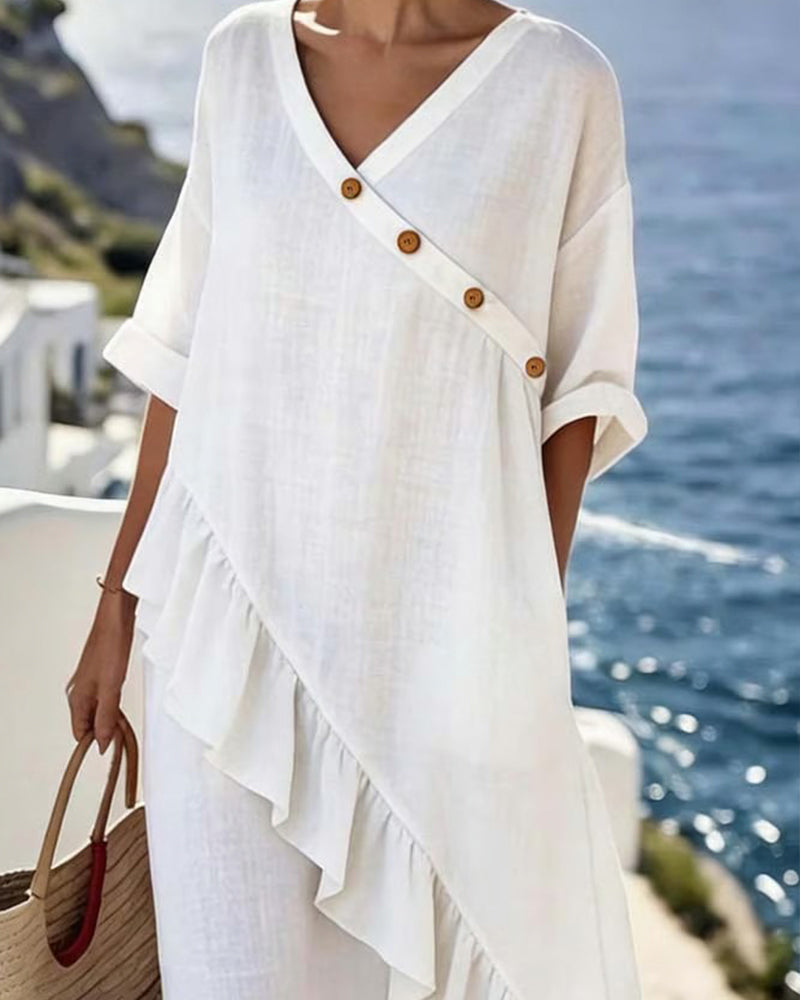 V-Neck Casual Long Dress