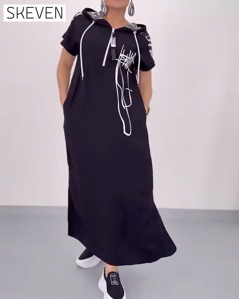 Robe ample contrastée à demi-zip