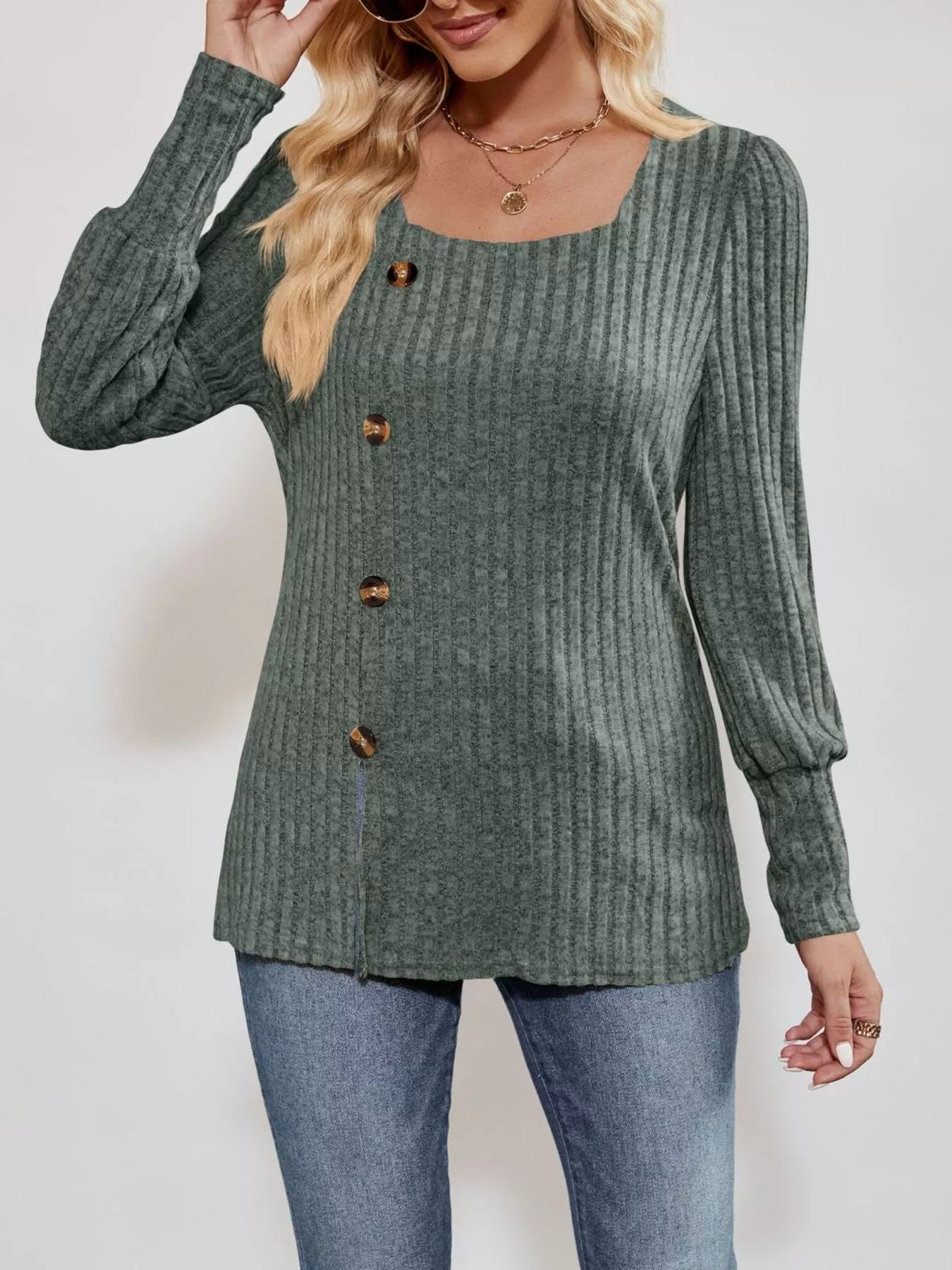 Langärmliges T-Shirt mit Rippstrickschlitz