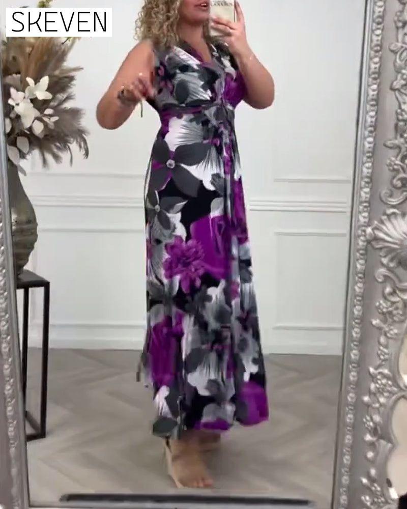 Elegantes, ärmelloses, plissiertes Kleid mit Blumenmuster