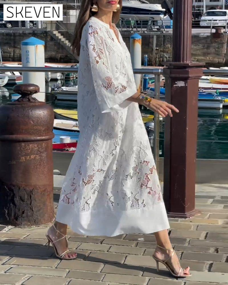 Lace flower solid color dress 202466 casual dresses spring summer