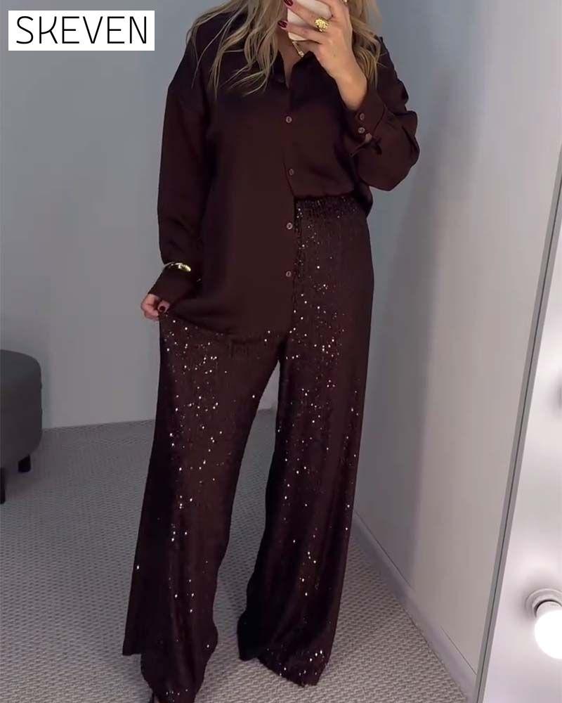 Lässige Paillettenhose mit weitem Bein