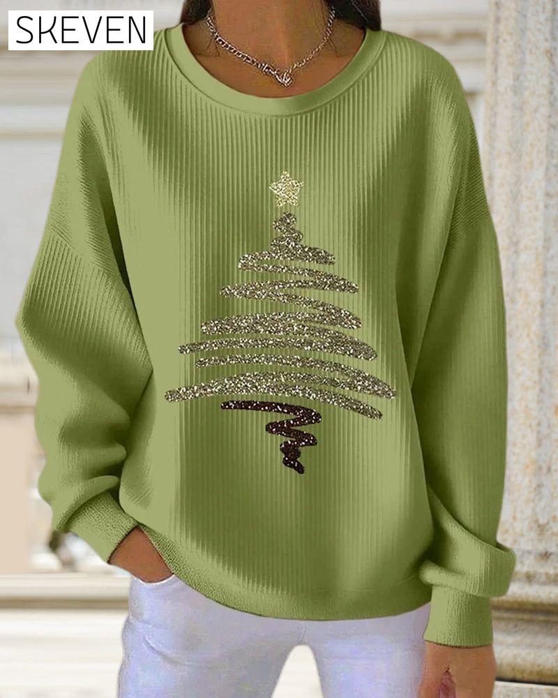 Loose Pitted Christmas Print Sweatshirt