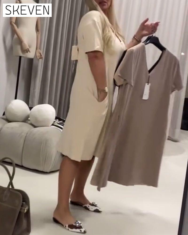 Fashionable And Elegant V-Neck Casual Dress