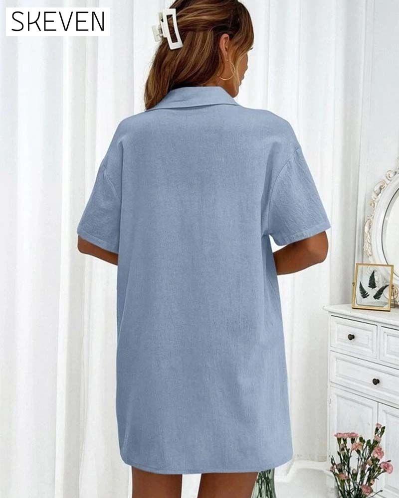 Lässiges einfarbiges Hemd- und Shorts-Set