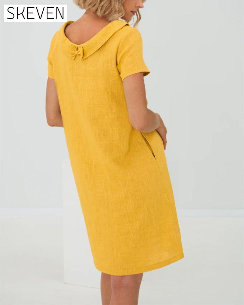 Kleid aus Baumwolle und Leinen mit doppeltem Kragen und Schleife