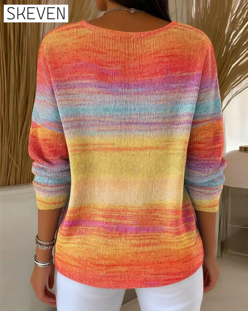 V-Neck Rainbow Stripe Jumper