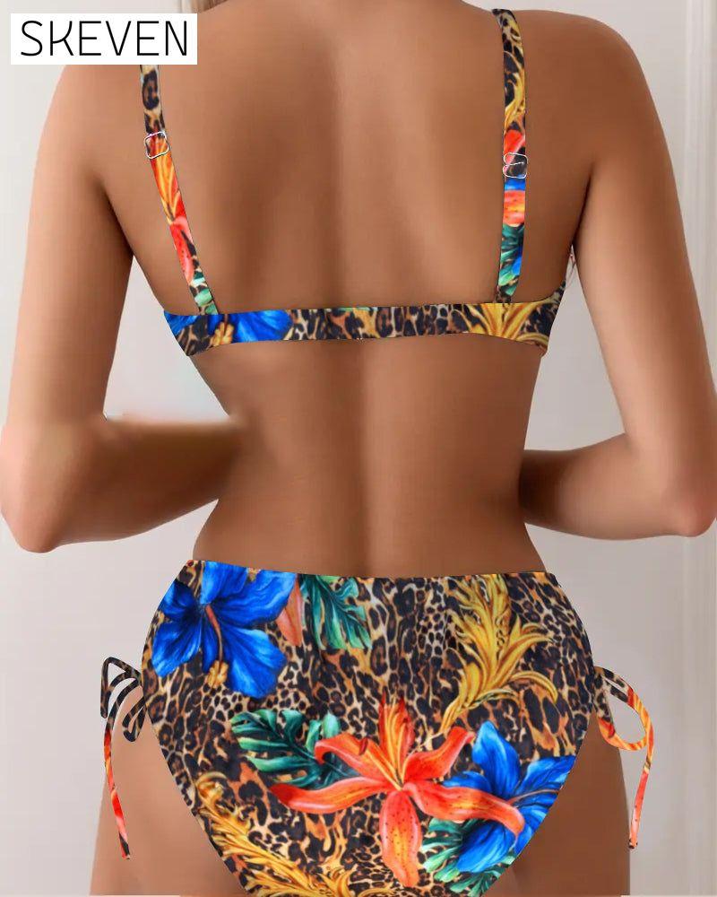 Bikini mit Leoparden- und Blumenmuster