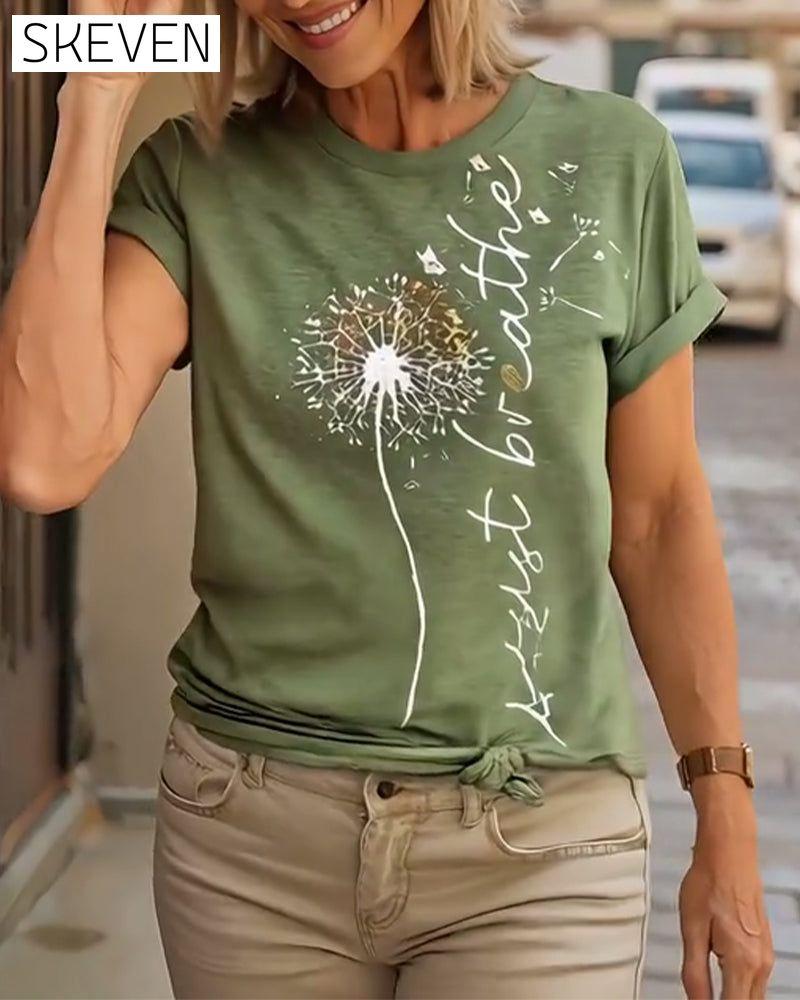 Kurzarm-T-Shirt mit Löwenzahnmuster