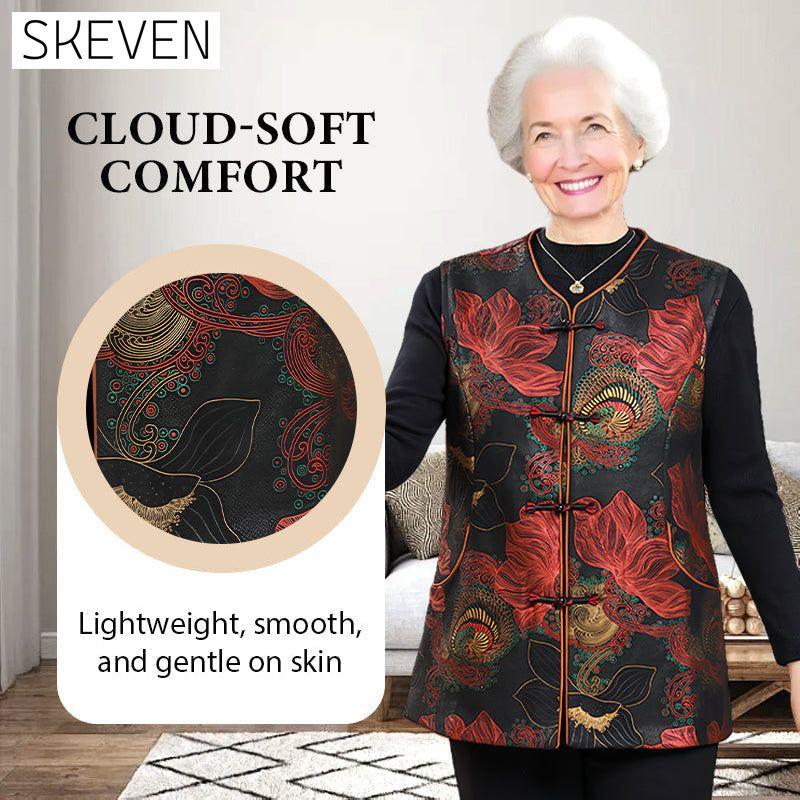 Gilet rétro-chic à broderies florales orientales