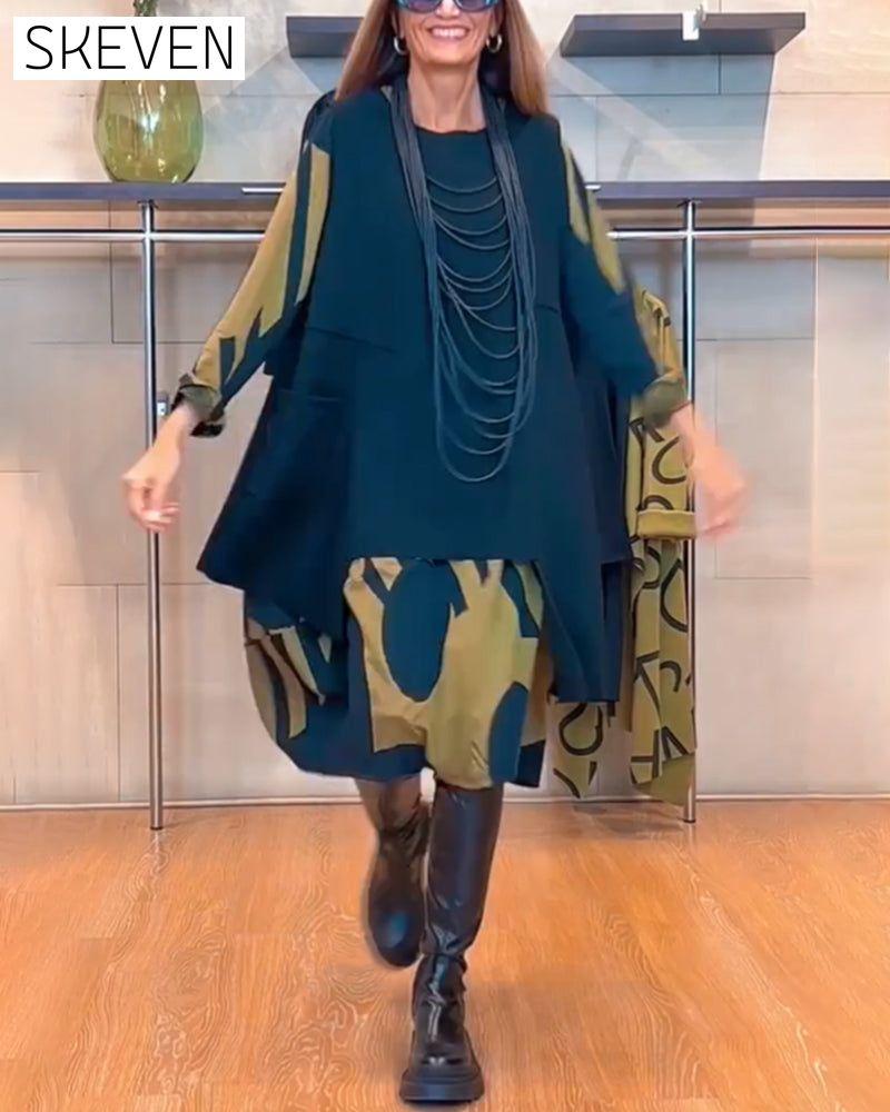 Printed round neck dress