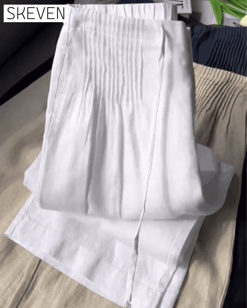 Drawstring Solid Color Pleated Casual Pants