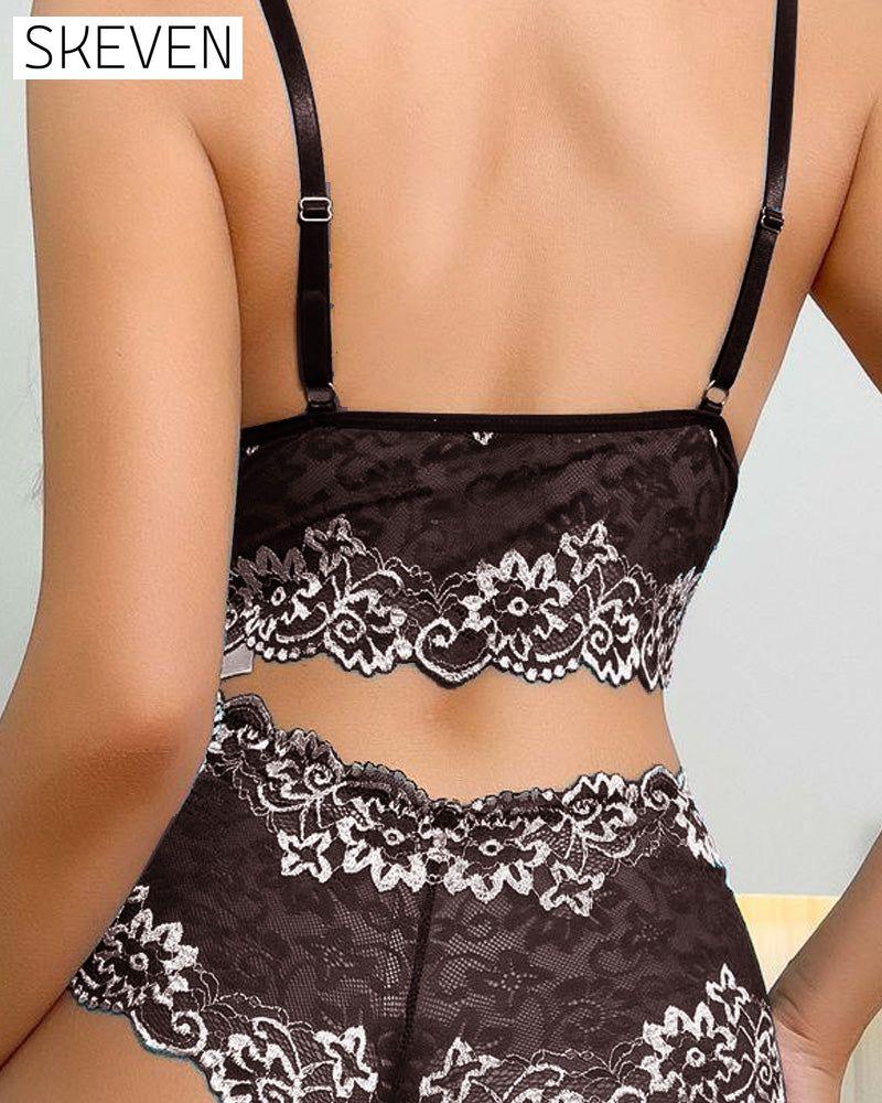 Women's Floral Lace Push Up Bra & Panty Two-Piece Set