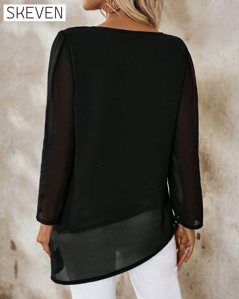 Round Neck Irregular Double Layer Blouse