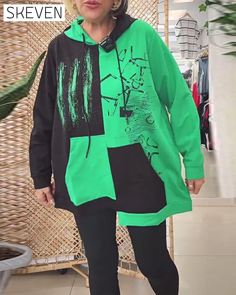 Lässiges Sweatshirt mit Kapuze und Farbblockdruck