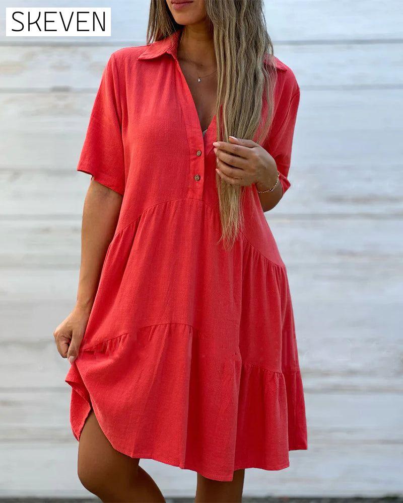Kleid in Unifarbe mit bequemem Reversknopfverschluss
