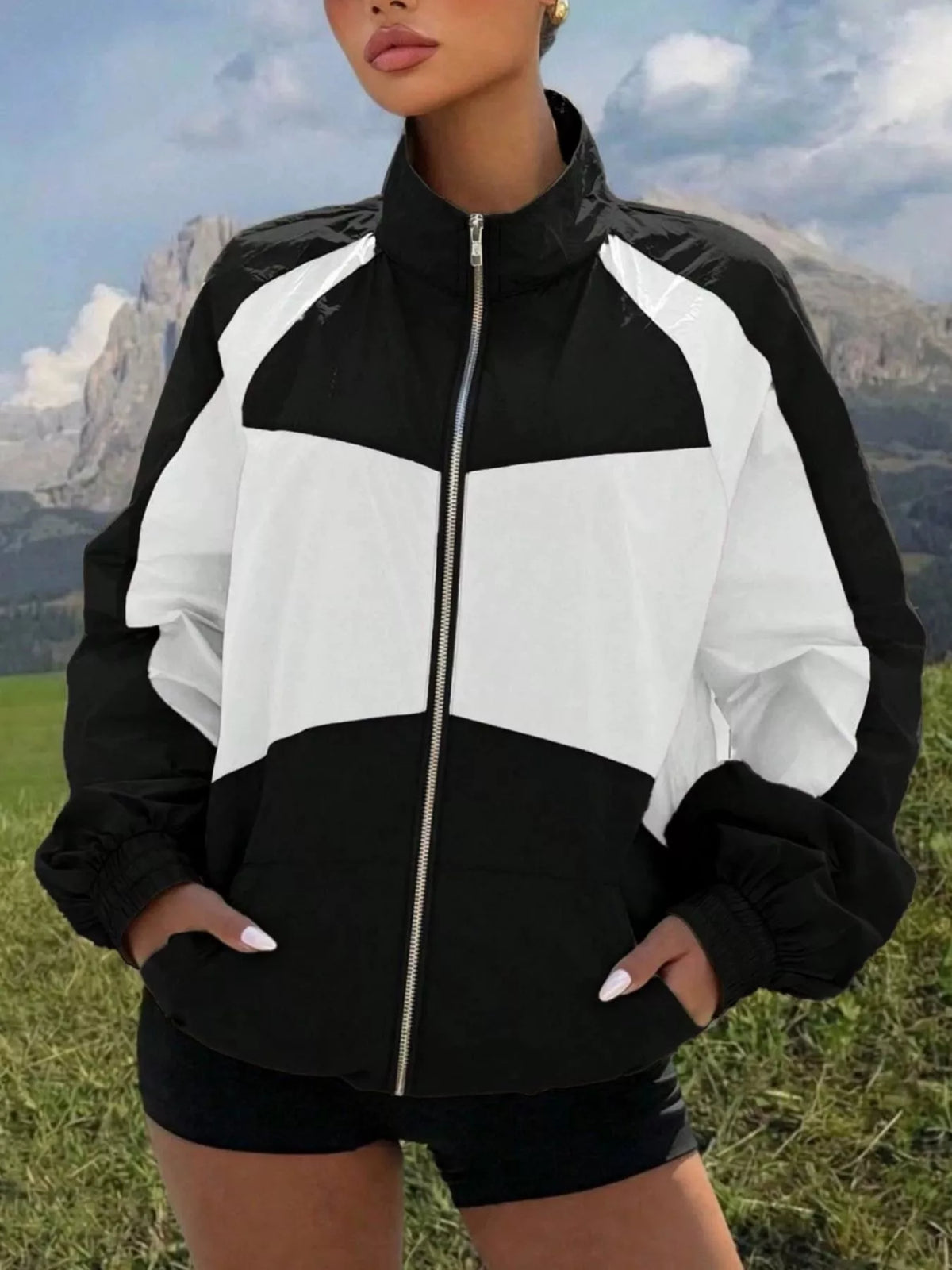 Color Block Zip-Up Jacket
