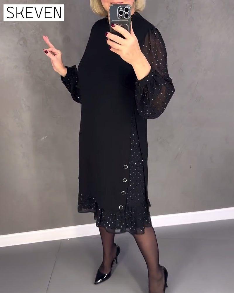Langärmeliges Kleid mit Polka-Dots