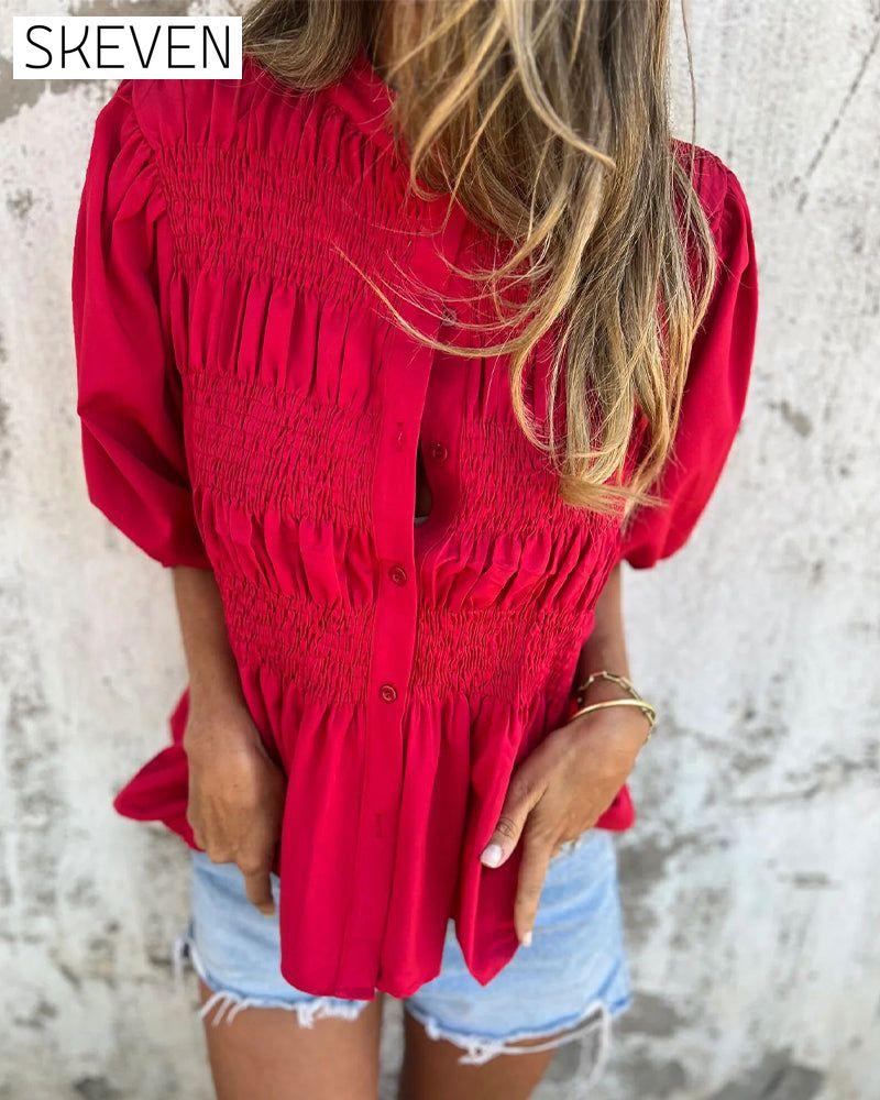 Casual Fashion Short Sleeve Solid Color Blouse