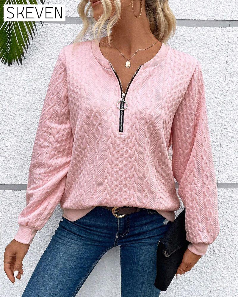 Casual solid color long sleeve zipper sweatshirt