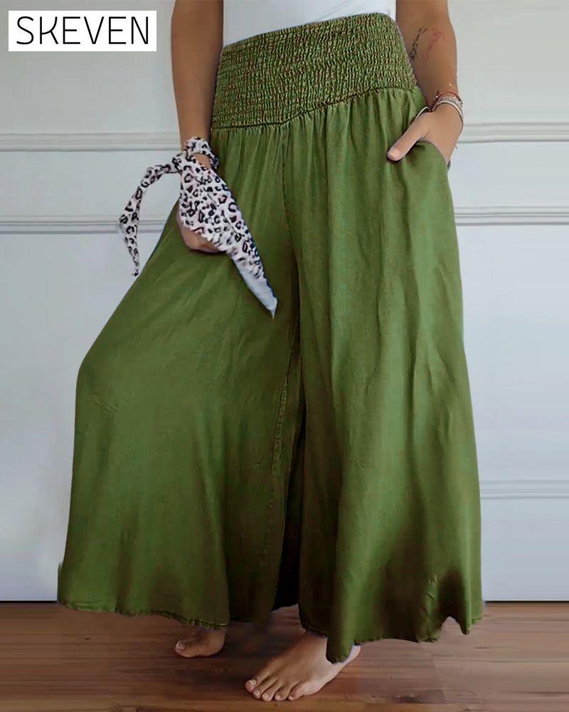 Elastic waist wide leg pants