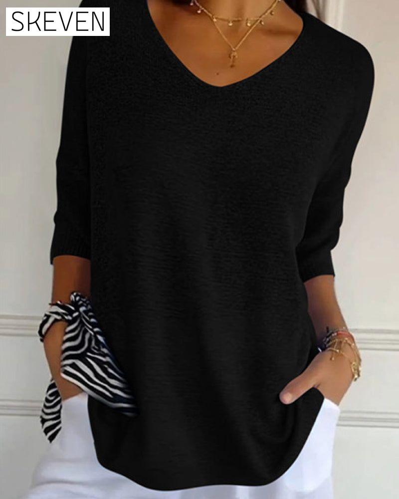 💖 Stricktop in Unifarbe mit V-Ausschnitt