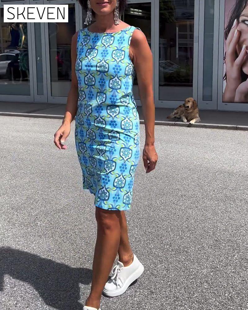 Ärmelloses, bedrucktes, figurbetontes Kleid