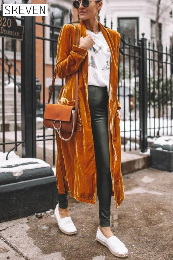 Cheering My Way Velvet Kimono Coat 2021-11-1 Coats & Jackets soild Velvet within 24hours