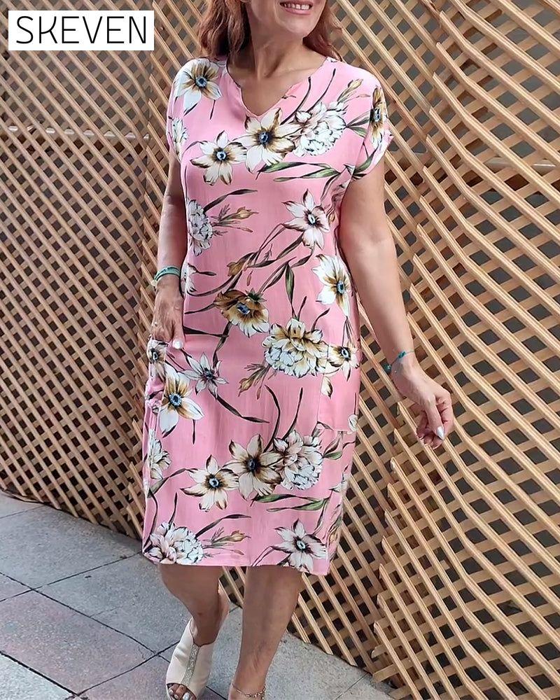 Floral print V-neck short-sleeved dress casual dresses summer