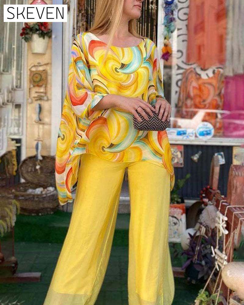 Irregular printed casual set spring summer two-piece sets